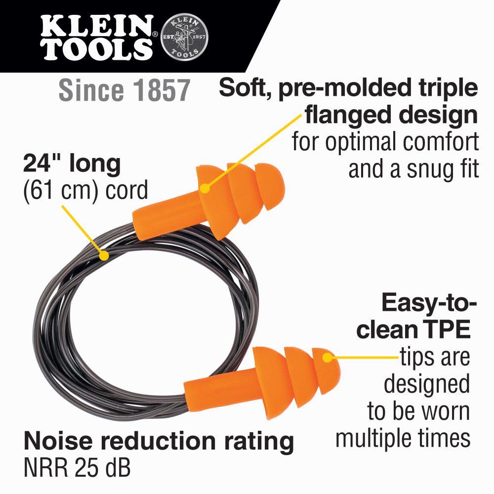 Klein Tools Corded Earplugs 50 Pairs - Flockneti