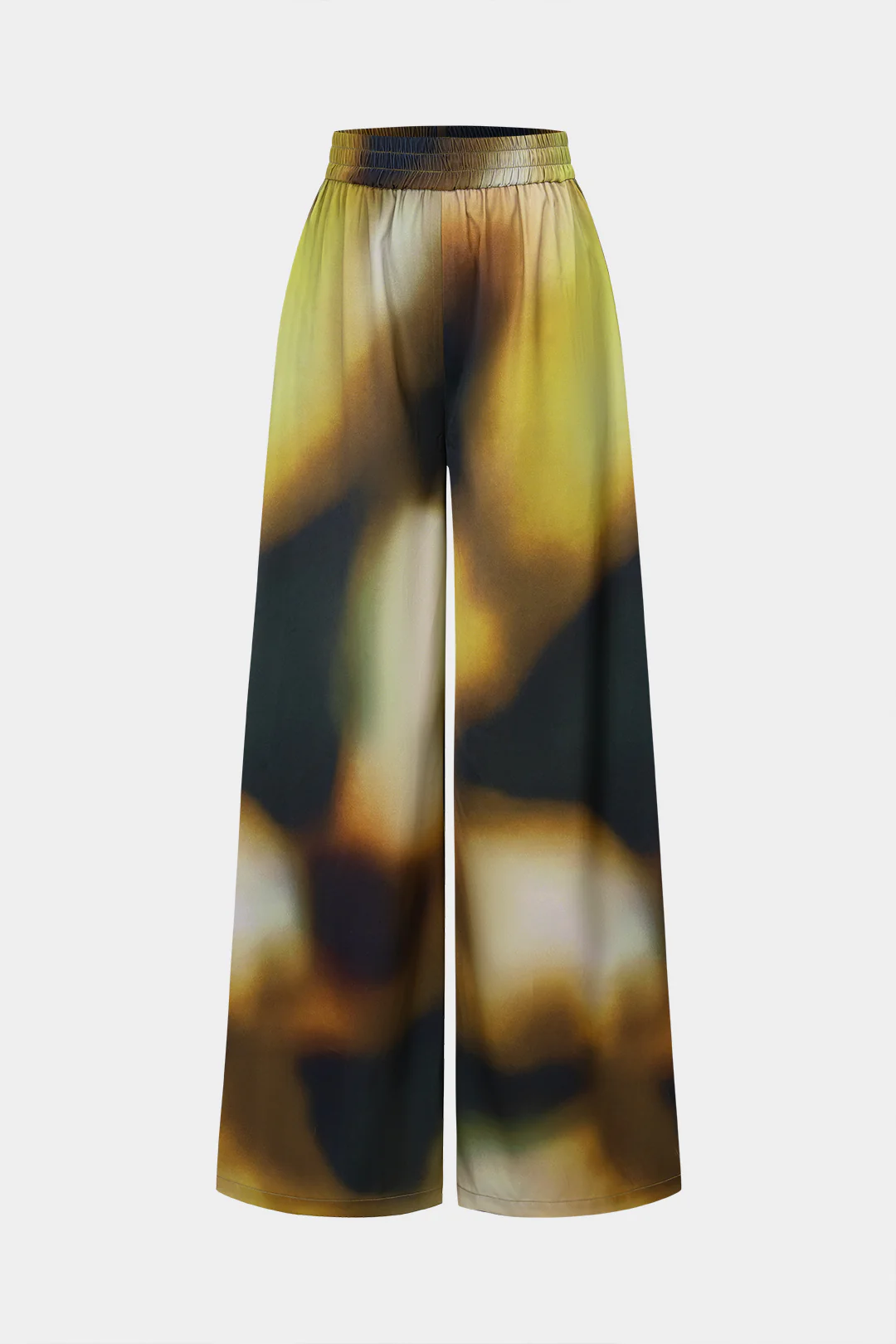 Tie Dye Print Satin Shirred Waistband Wide Leg Pants - Flockneti