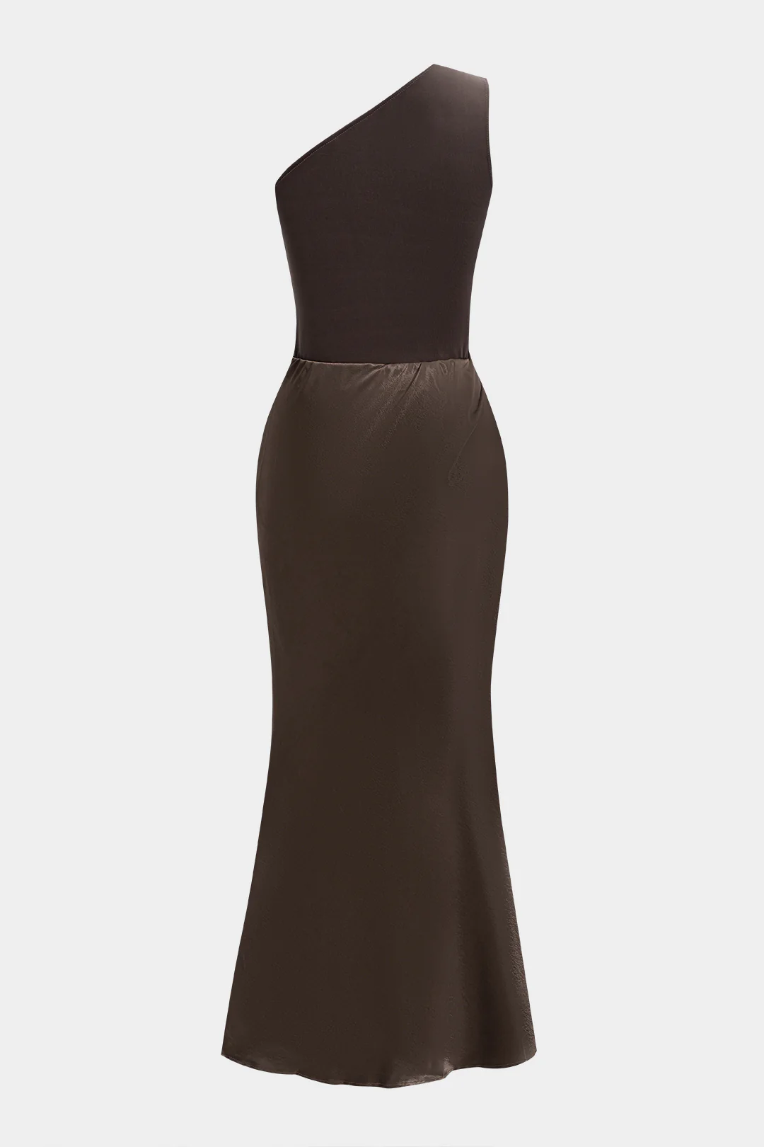 Satin Patchwork One Shoulder Ruched Sleeveless Maxi Dress - Flockneti