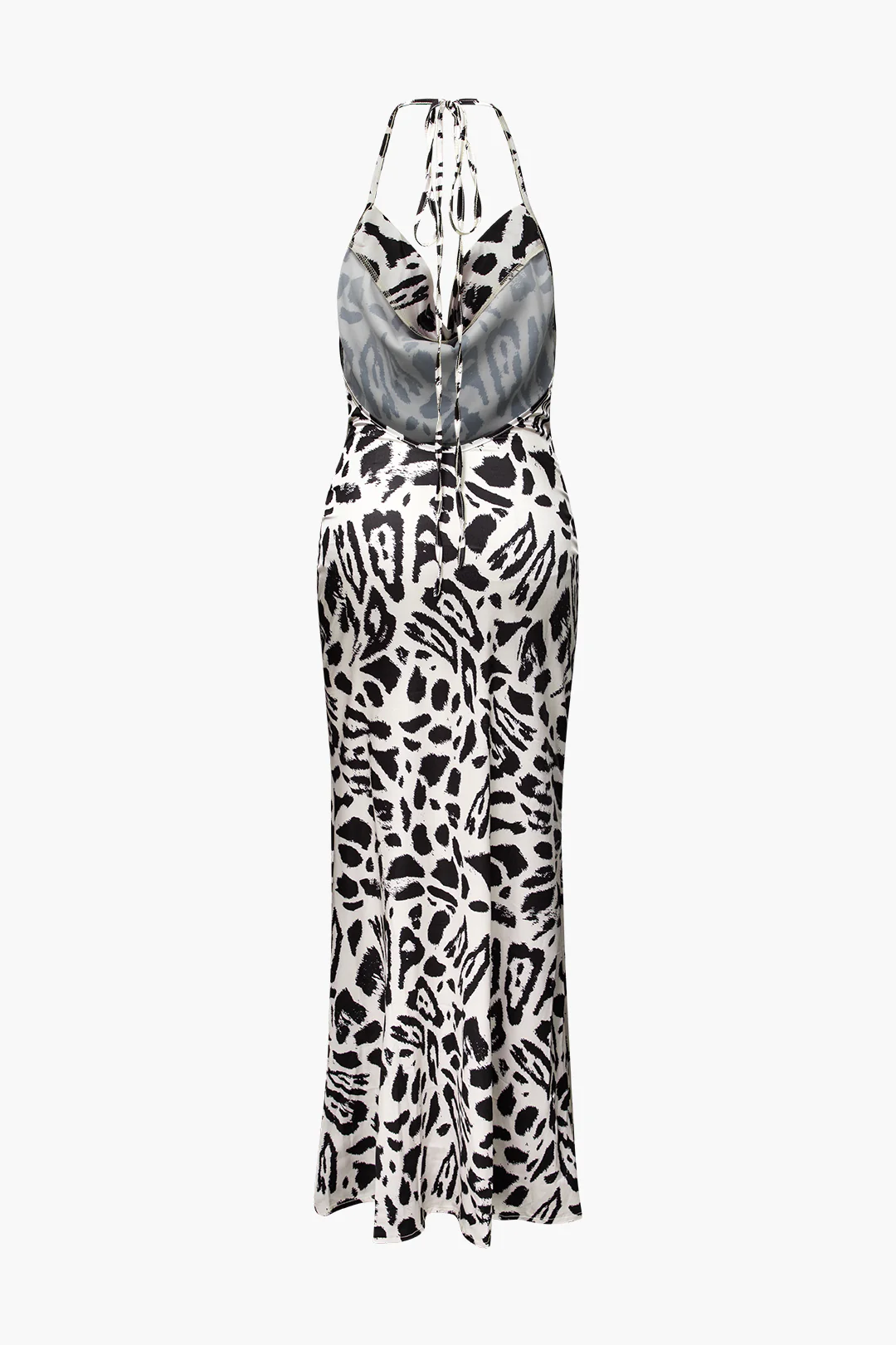 Leopard Print Halter Neck Tie Up Backless Maxi Dress - Flockneti