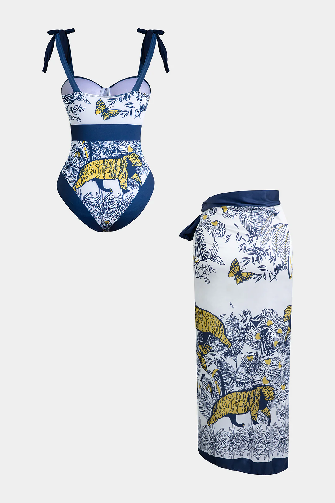 Floral Print Tie Up Contrast Slit Bikini Set - Flockneti