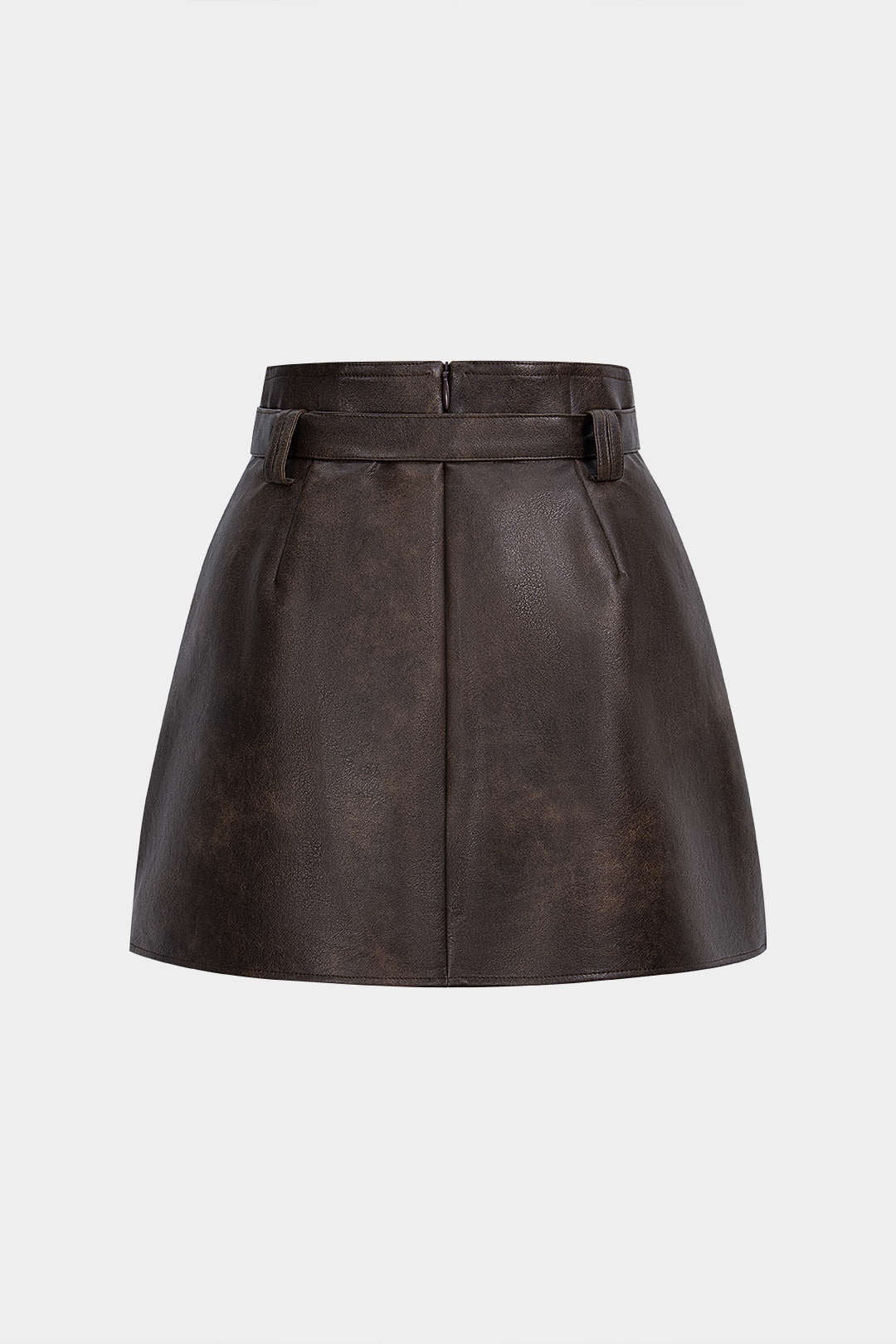 Faux Leather Pocket Belted Skirt - Flockneti