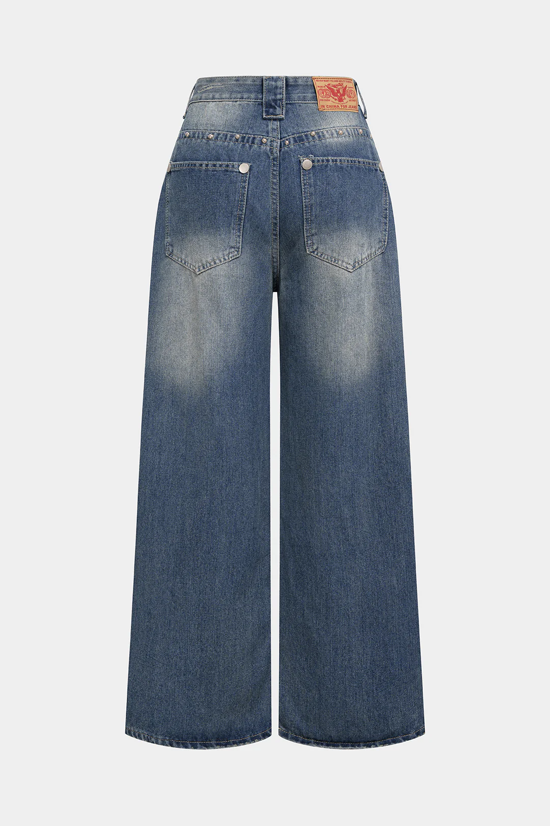 Denim Rivet Rhinestone Decor Straight Leg Jeans - Flockneti