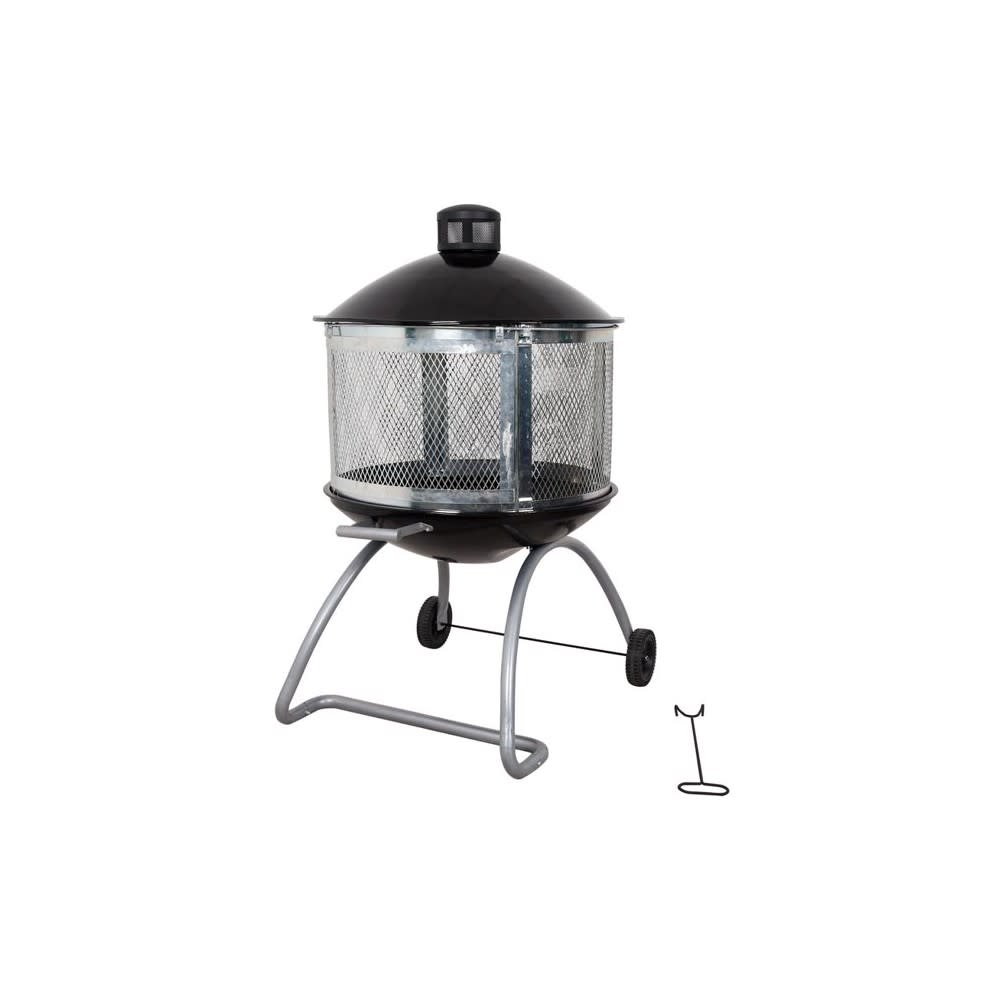 Living Accents Wheeled Wood Fire Pit 28″ Round Porcelain/Steel - Flockneti
