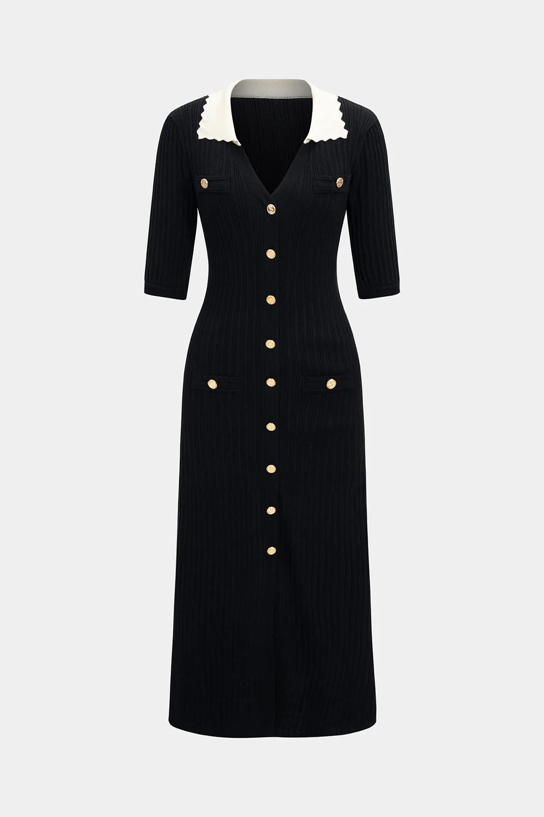 Knit Single-Breasted Long Sleeve Dress - Flockneti