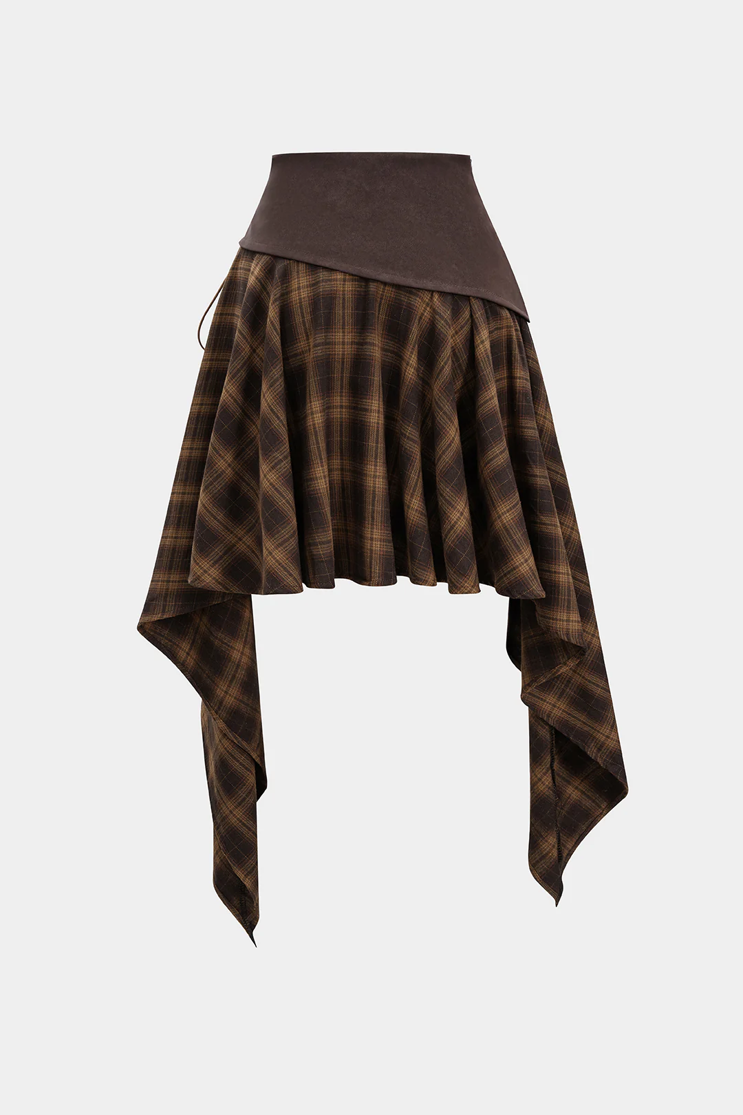 Plaid Print Faux Leather Patchwork Tie-Up Skirt - Flockneti