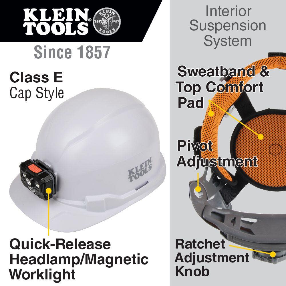 Klein Tools Non-Vented Hard Hat Cap with Headlamp - Flockneti