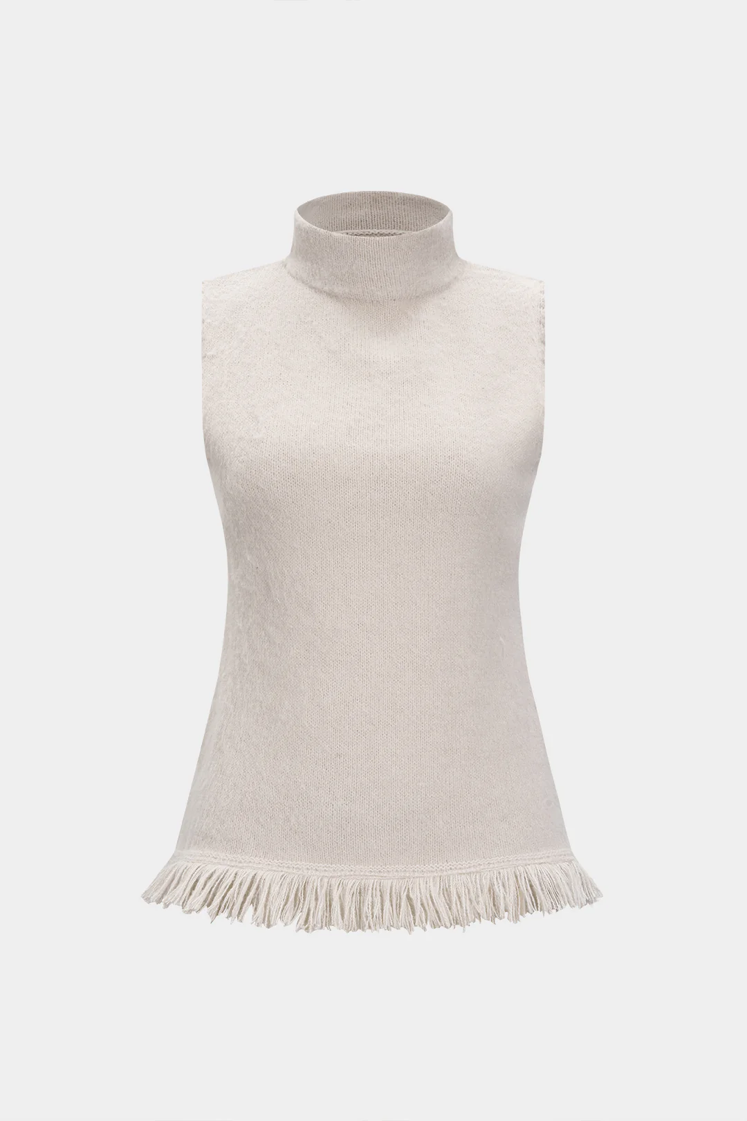 Mock Neck Fringe Hem Tank Top - Flockneti