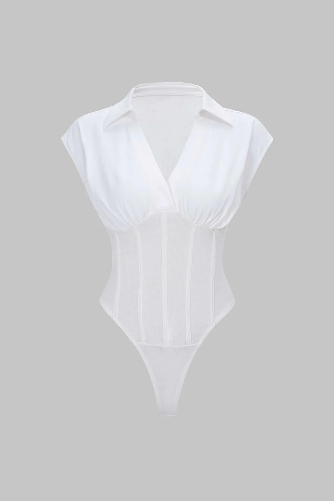 Solid Waist-Cinching Short Sleeve Bodysuit - Flockneti