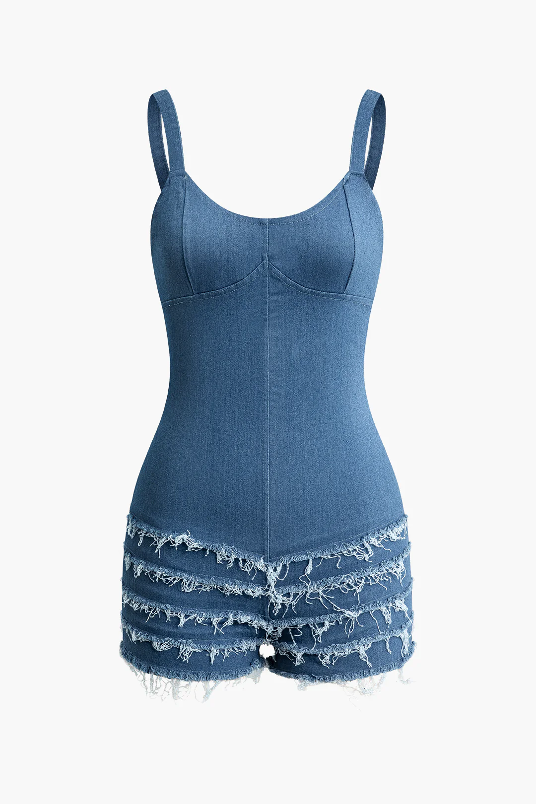 Denim Frayed Zipper Sleeveless Jumpsuit - Flockneti