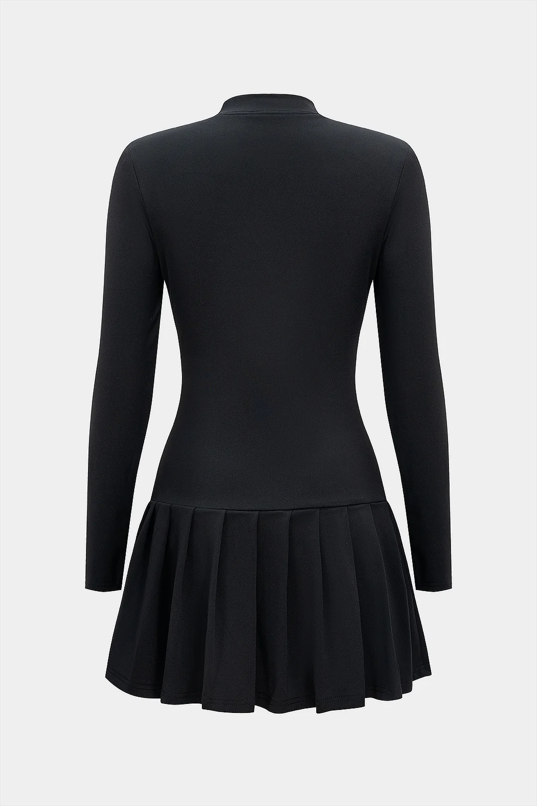 Metallic Button Bow Pleated Long Sleeve Mini Dress - Flockneti