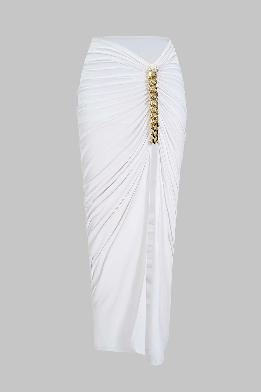 Asymmetrical Ruched Chain Side Slit Skirt - Flockneti