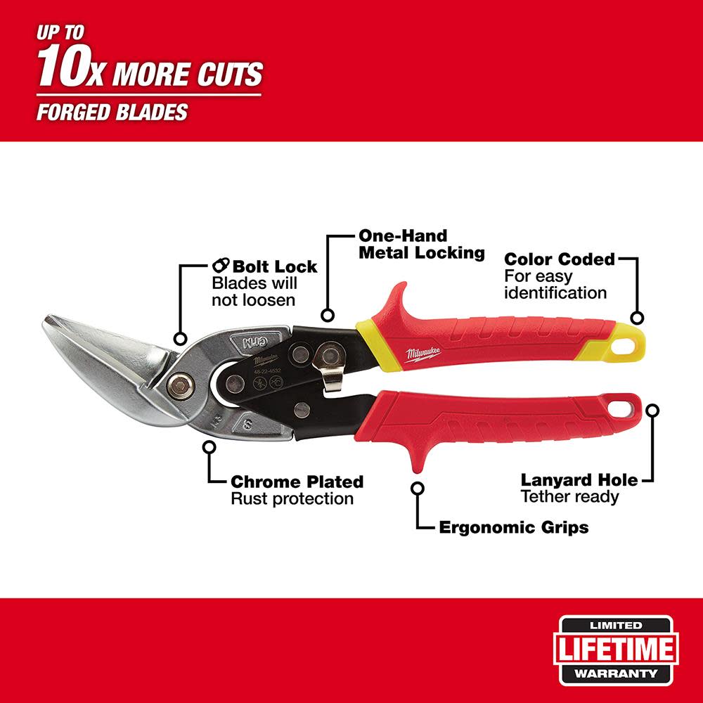 Milwaukee Straight Cut Offset Aviation Snips - Flockneti