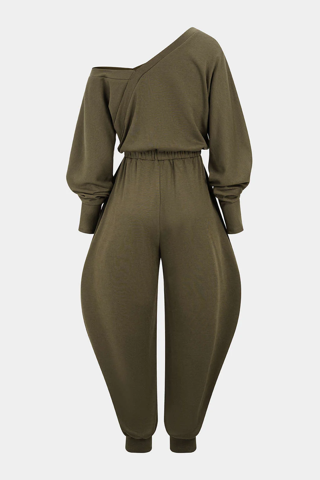 One Shoulder Shirred Long Sleeve Jumpsuit - Flockneti