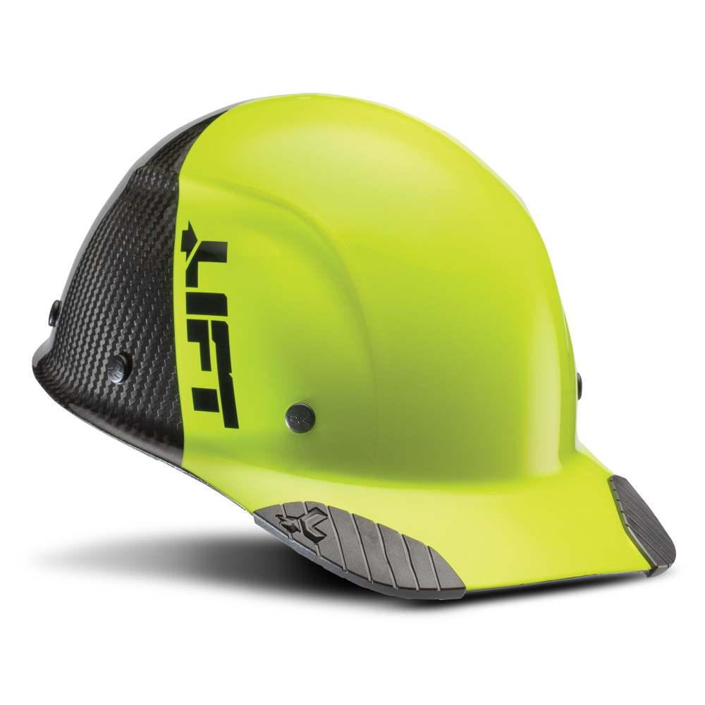 Lift Safety Hard Hat DAX FIFTY50 Yellow and Black Carbon Fiber Cap - Flockneti