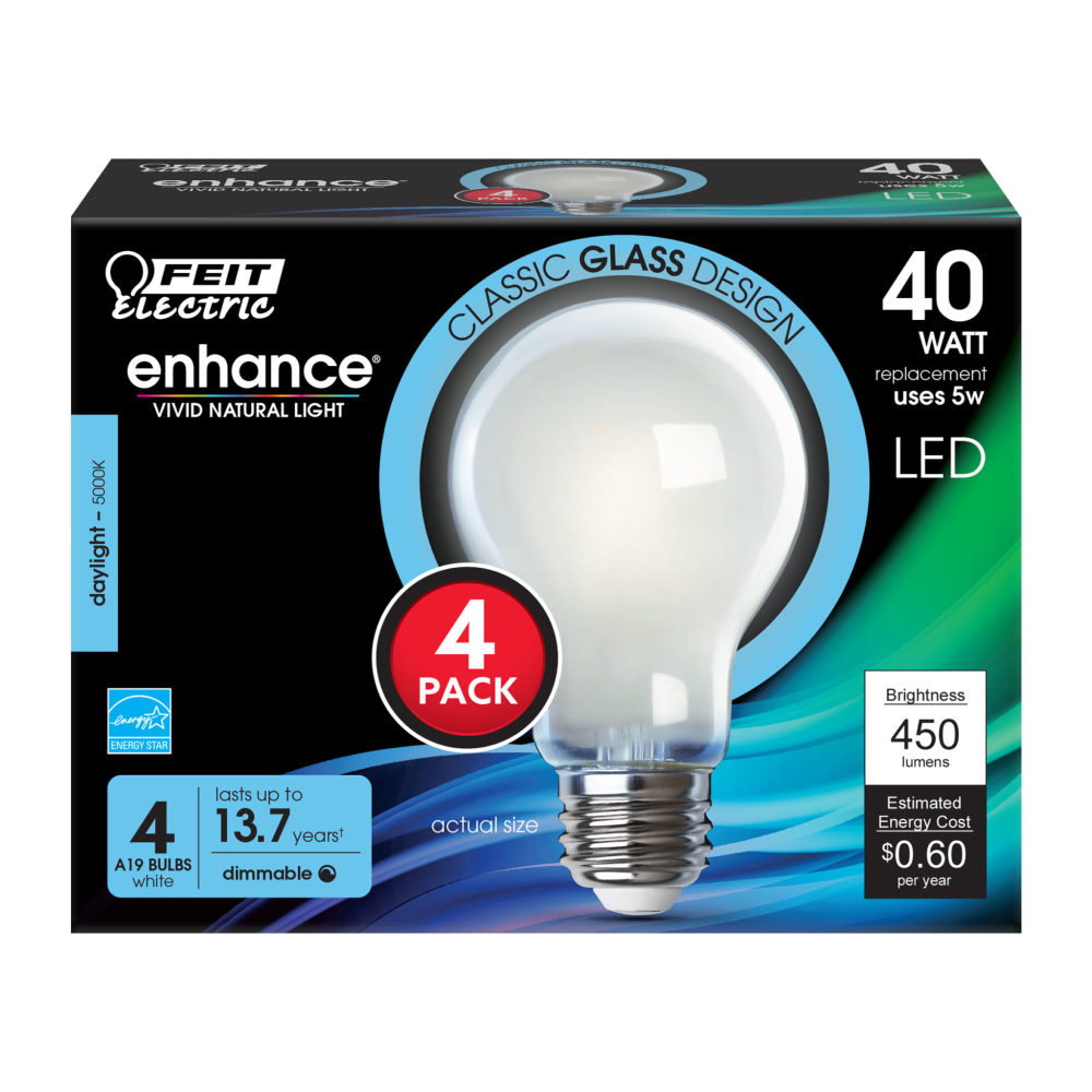 Feit Electric 40W 450 Lumens A19 5000K Enhance LED Bulb 4pk - Flockneti