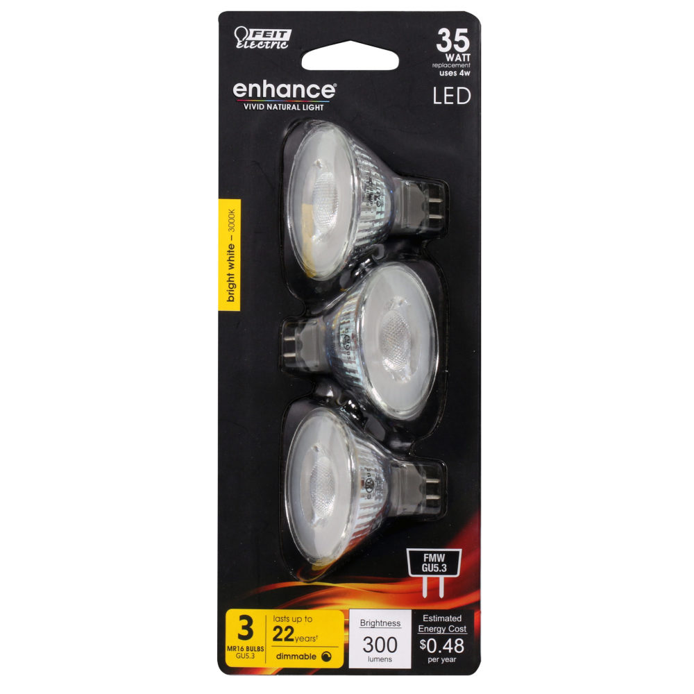 Feit Electric 35W 3000K FMW MR16 GU5.3 Dimmable LED Bulb 3pk - Flockneti