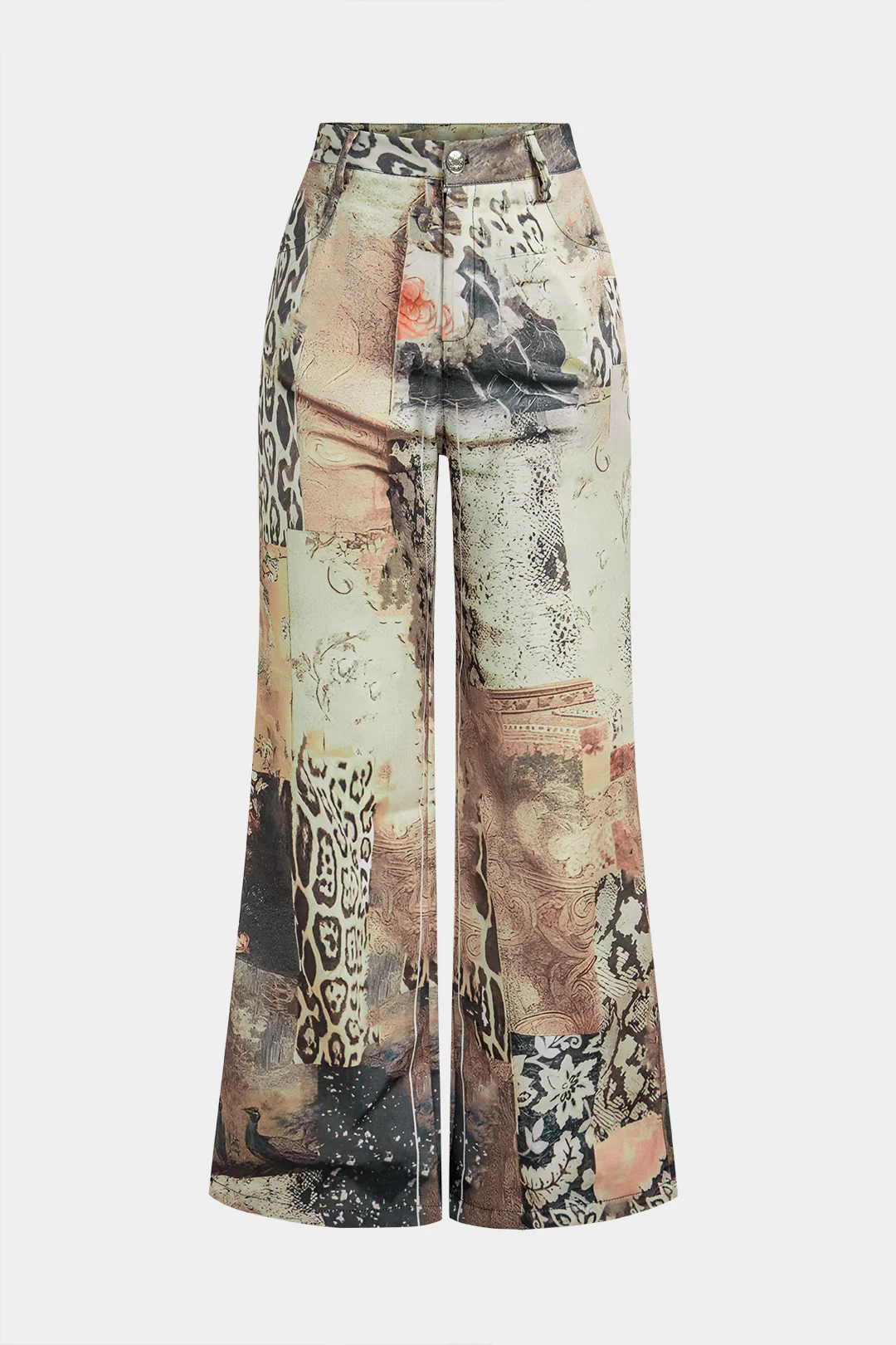 Retro Denim Print Button Wide Leg Pants - Flockneti