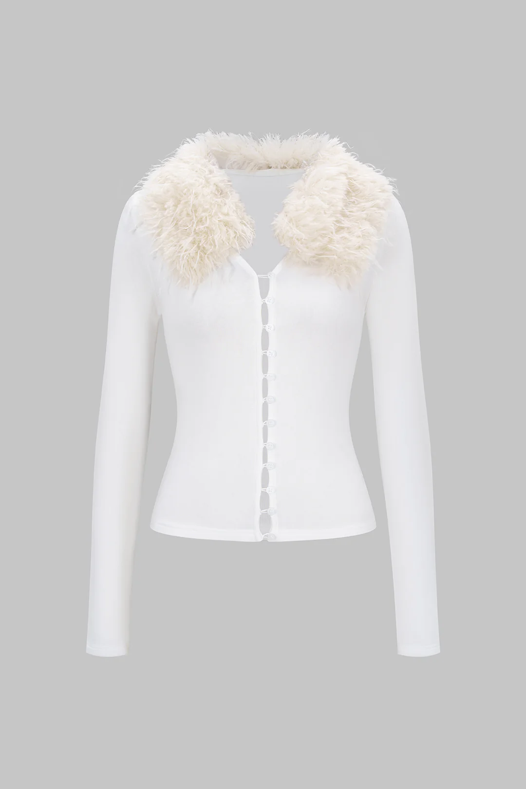Knit Faux Fur Button Long-Sleeve Top - Flockneti