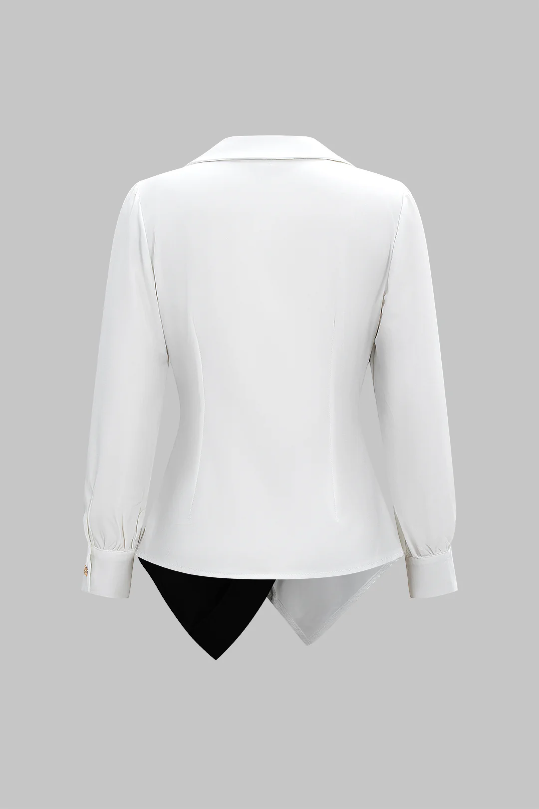 Metallic Decor Contrast Pleated V-Neck Long-Sleeve Shirt - Flockneti