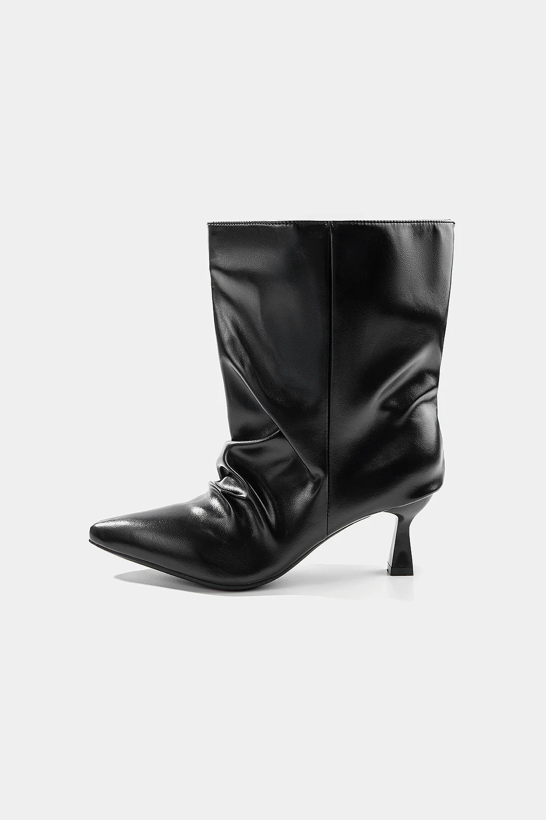 Leather Ruched Wrinkled Pointed Ankle Boots - Flockneti
