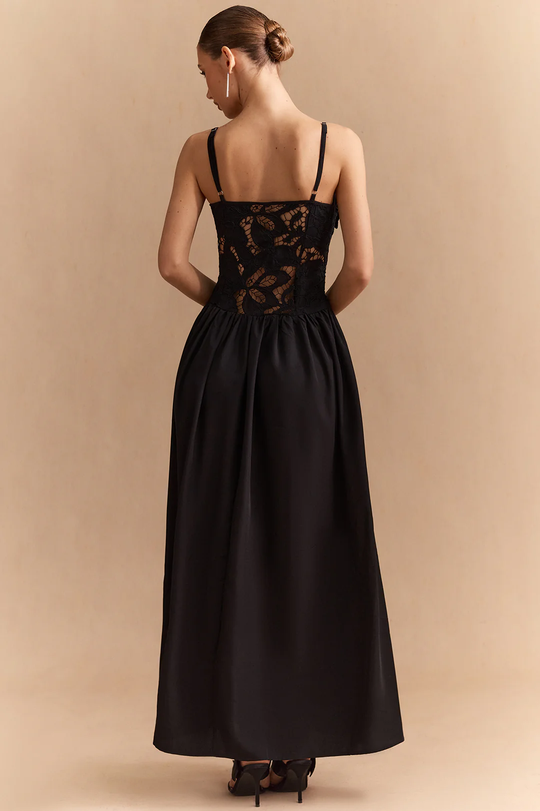 Patchwork Lace Hollow Out Slip Sleeveless Maxi Dress - Flockneti