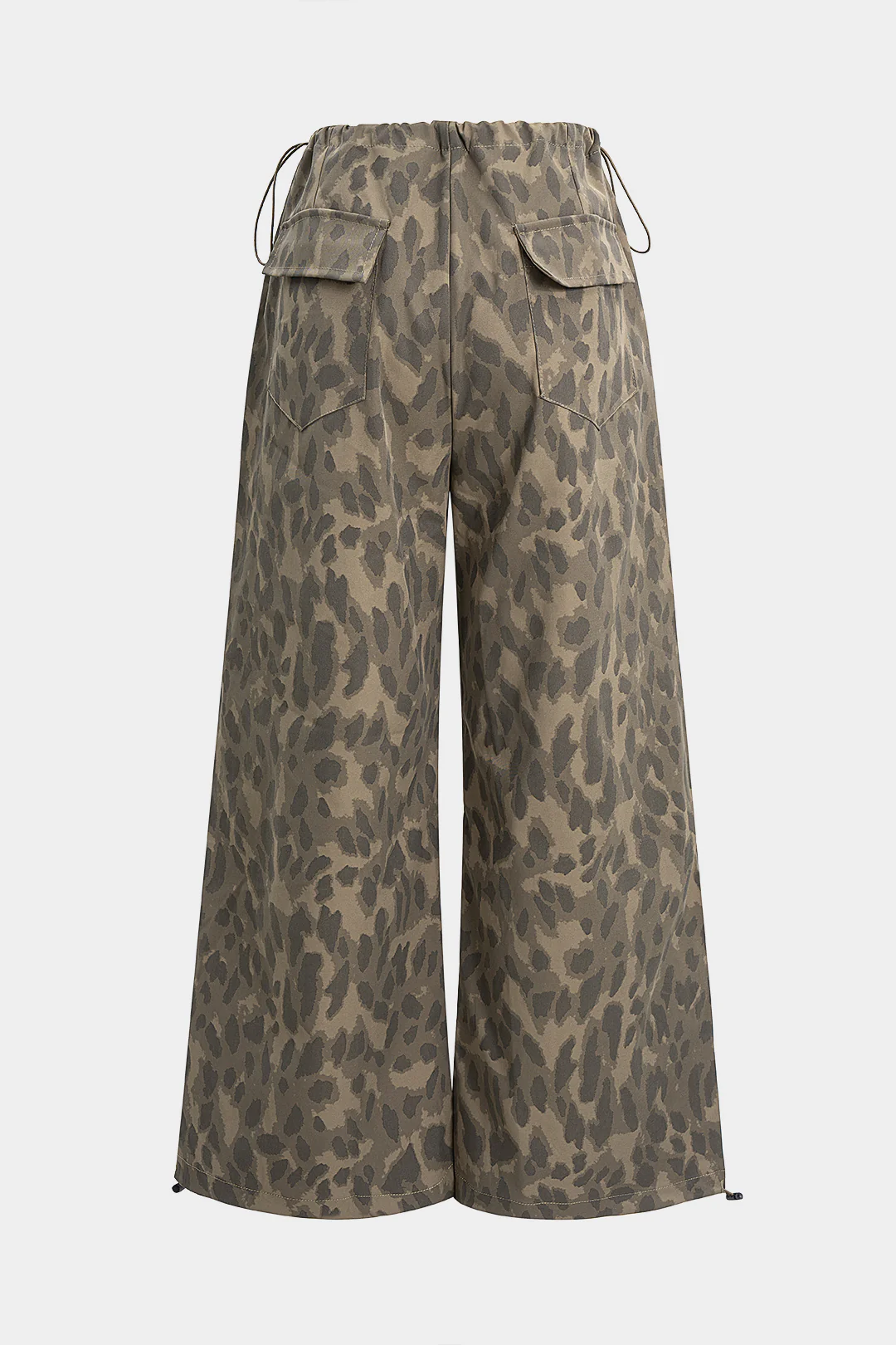 Leopard Print Drawstring Straight Leg Pants - Flockneti