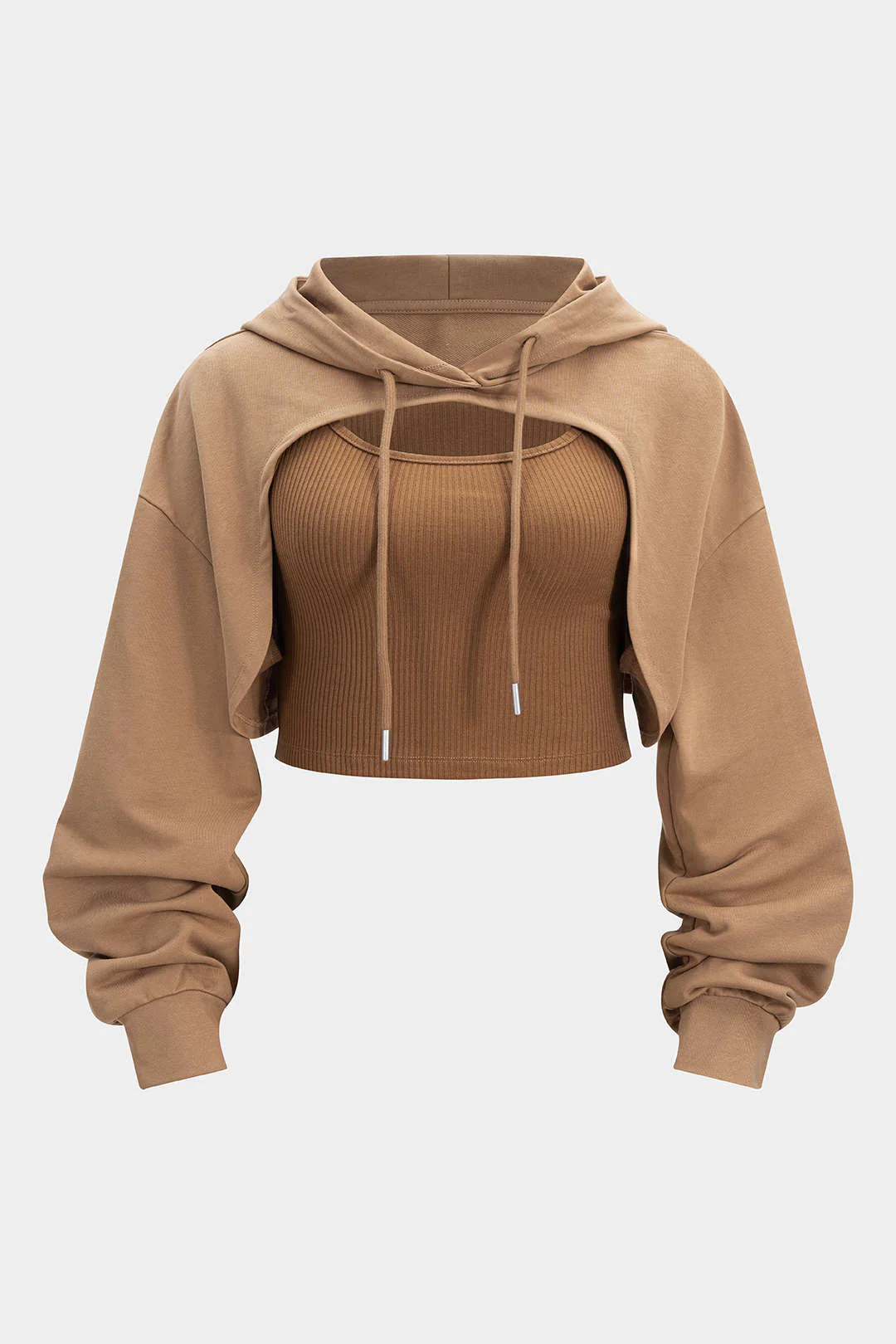 Plus Size Drawstring Cut Out Hoodie - Flockneti