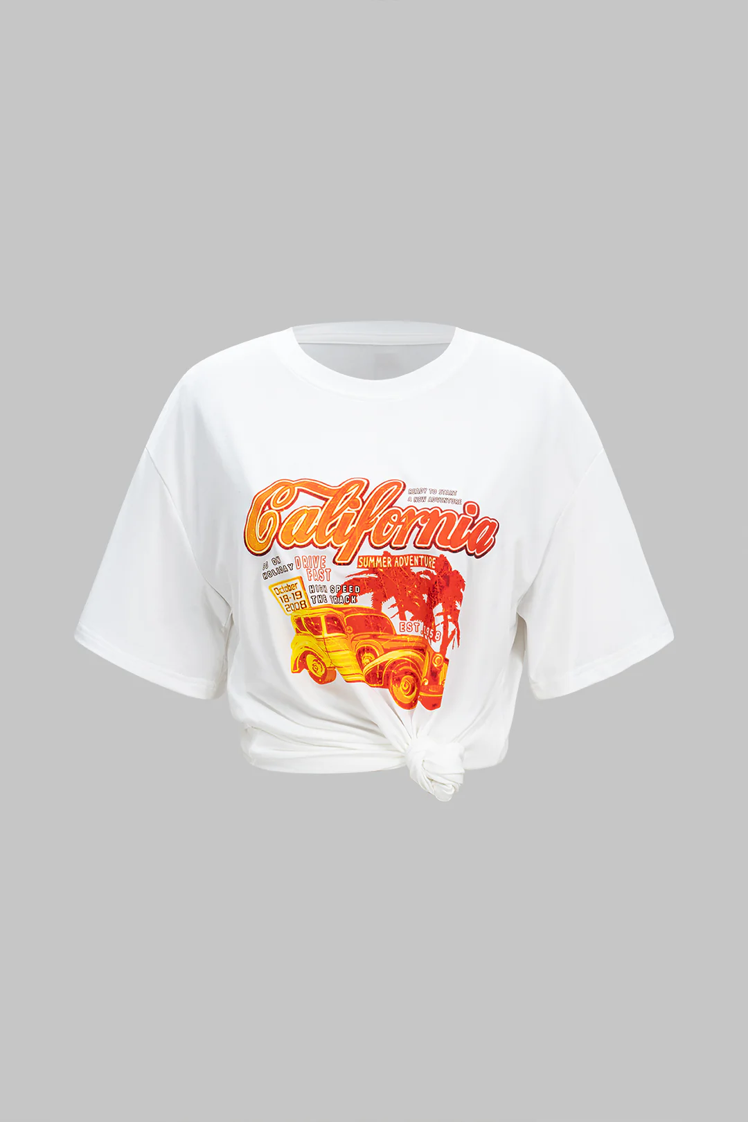 Letter Print Round Neck Short Sleeve T-Shirt - Flockneti