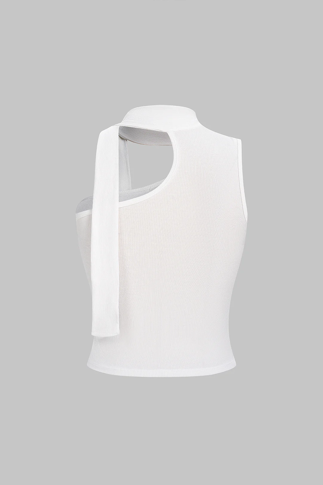 Halter Neck One Shoulder Asymmetrical Button Tank Top With Scarf - Flockneti