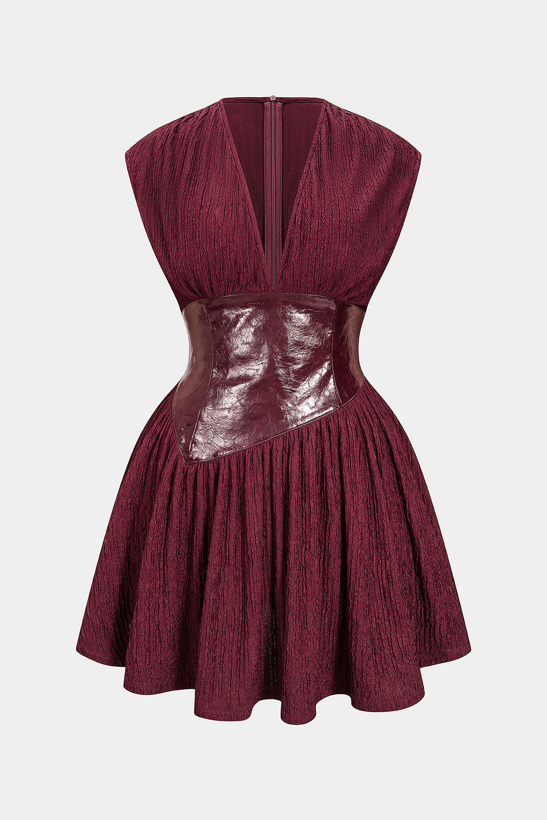 Faux Leather Patchwork Button Sleeveless Mini Dress - Flockneti