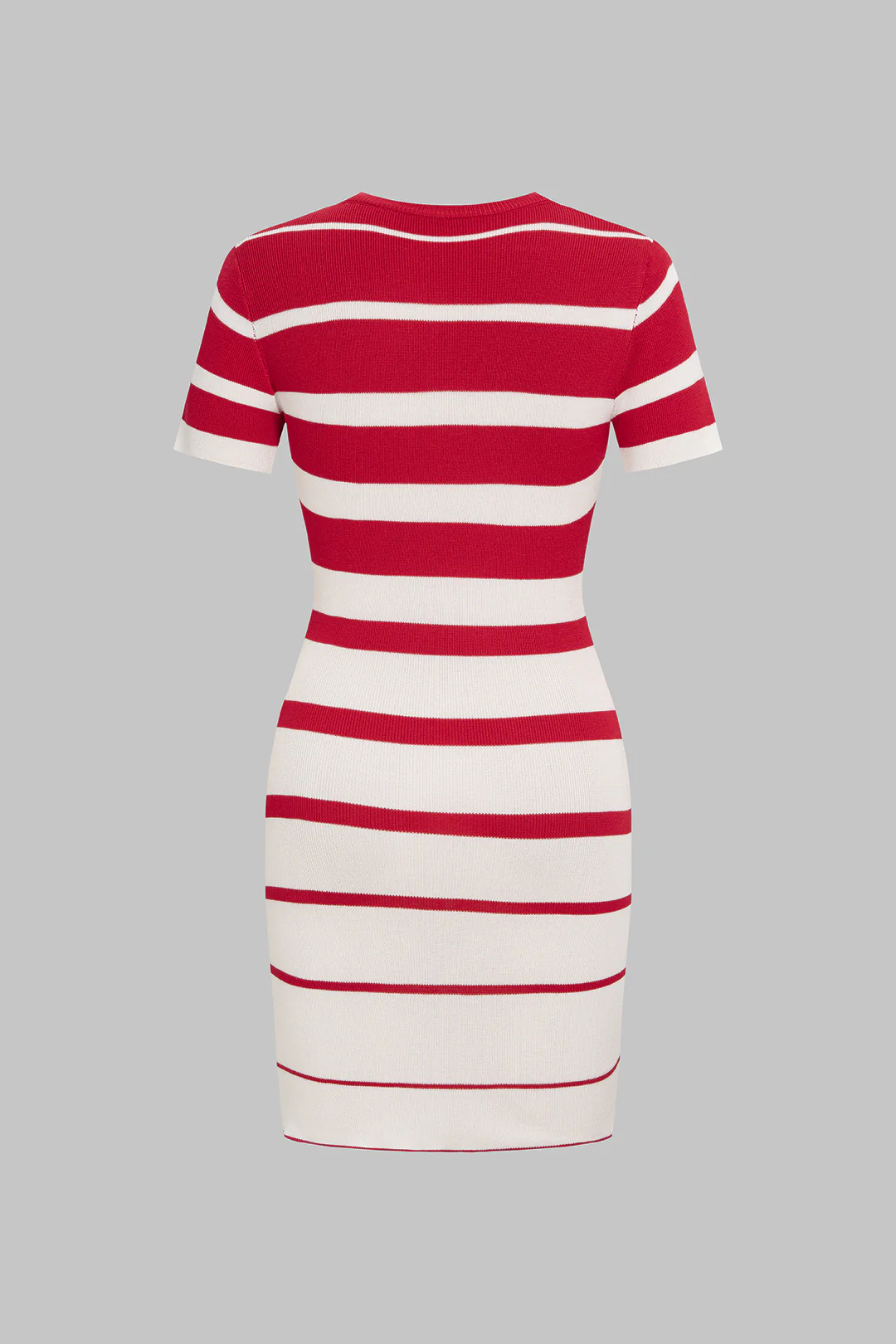 Knit Contrast Striped Round Neck Short Sleeve Dress - Flockneti