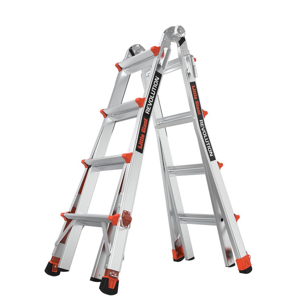Little Giant Safety Revolution M17 Aluminum Type 1A 300lb Rated Telescoping Multi-Position Ladder with Ratchet Leg Leveler - Flockneti