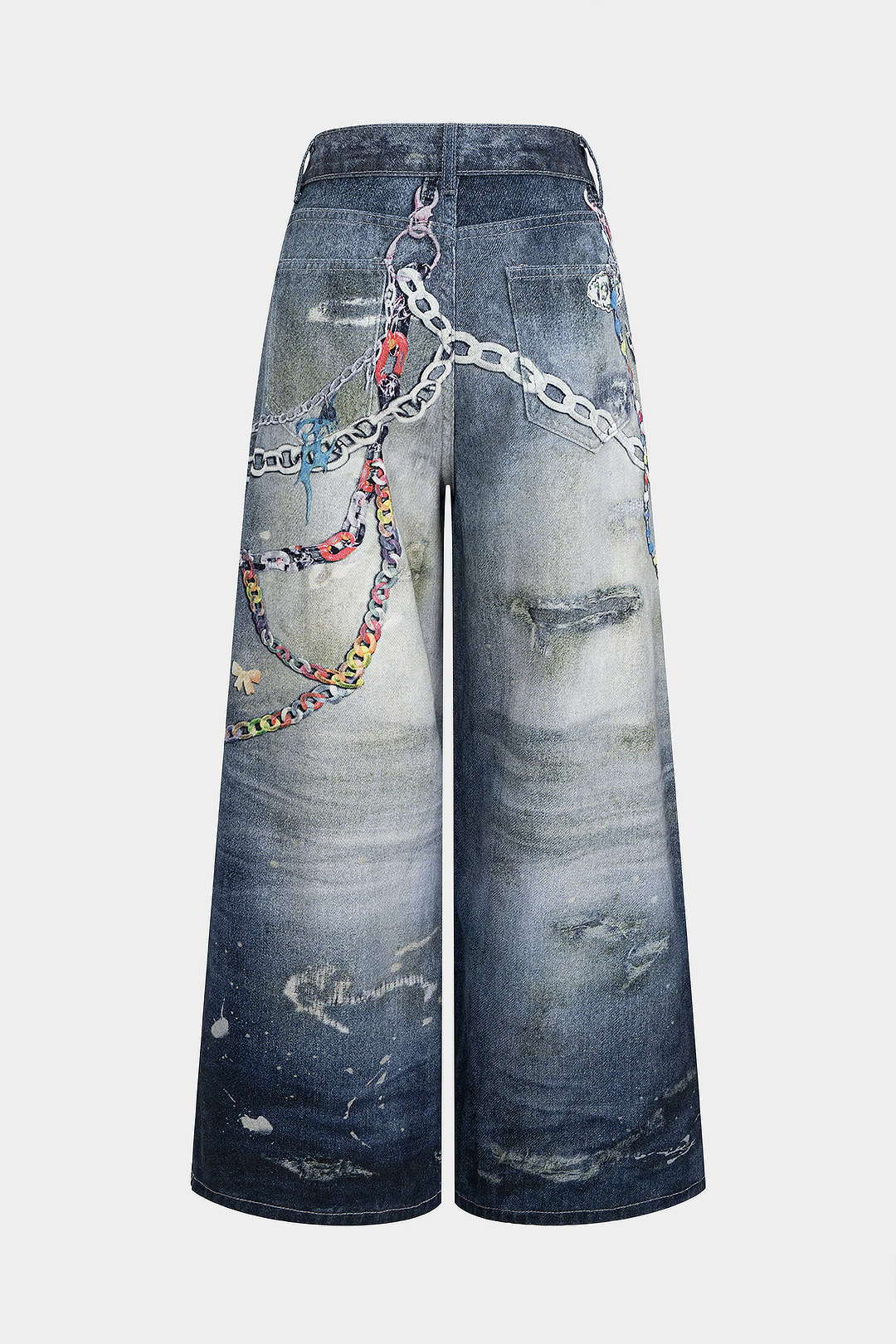 Denim Graffiti Print High Waist Wide Leg Jeans - Flockneti