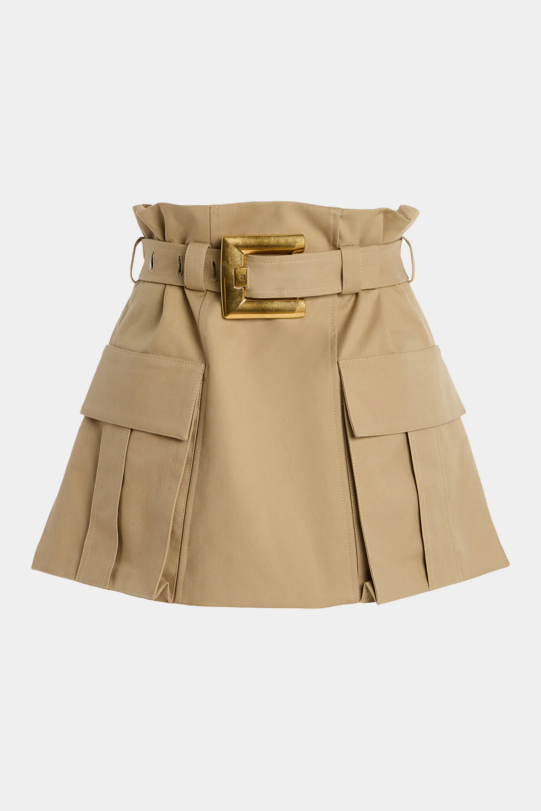 Metallic Decor Belted Ruched Zipper Detail Skirt - Flockneti