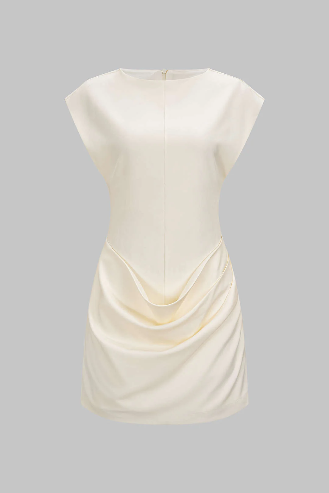 Round Neck Ruched Zipper Sleeveless Mini Dress - Flockneti