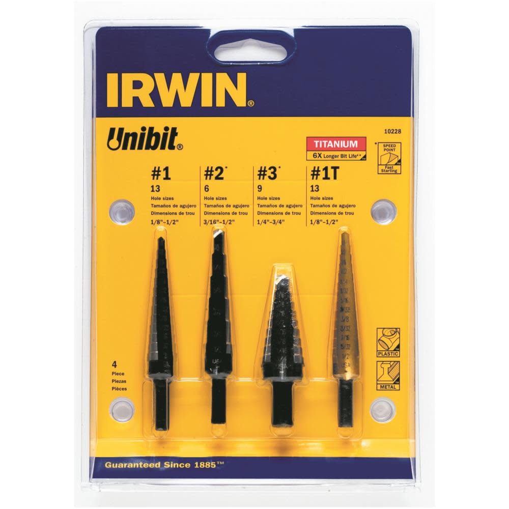 Irwin Step Drill Set 4-Pc. (#1 #2 #3 #1T) - Flockneti