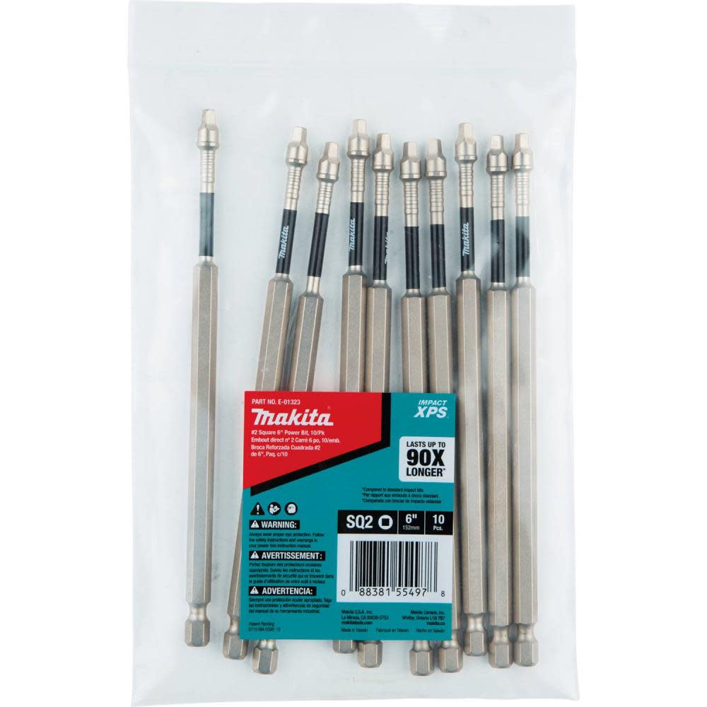 Makita Impact XPS #2 Square 6″ Power Bit – 10 Pack - Flockneti