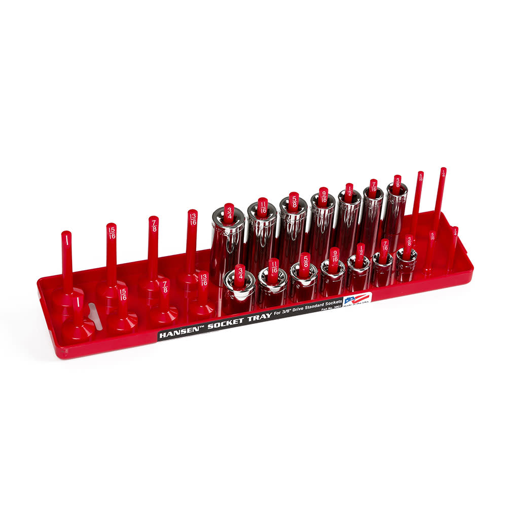 Hansen Global 2 Row Socket Tray 3/8″ Drive 26 Slot SAE Red - Flockneti