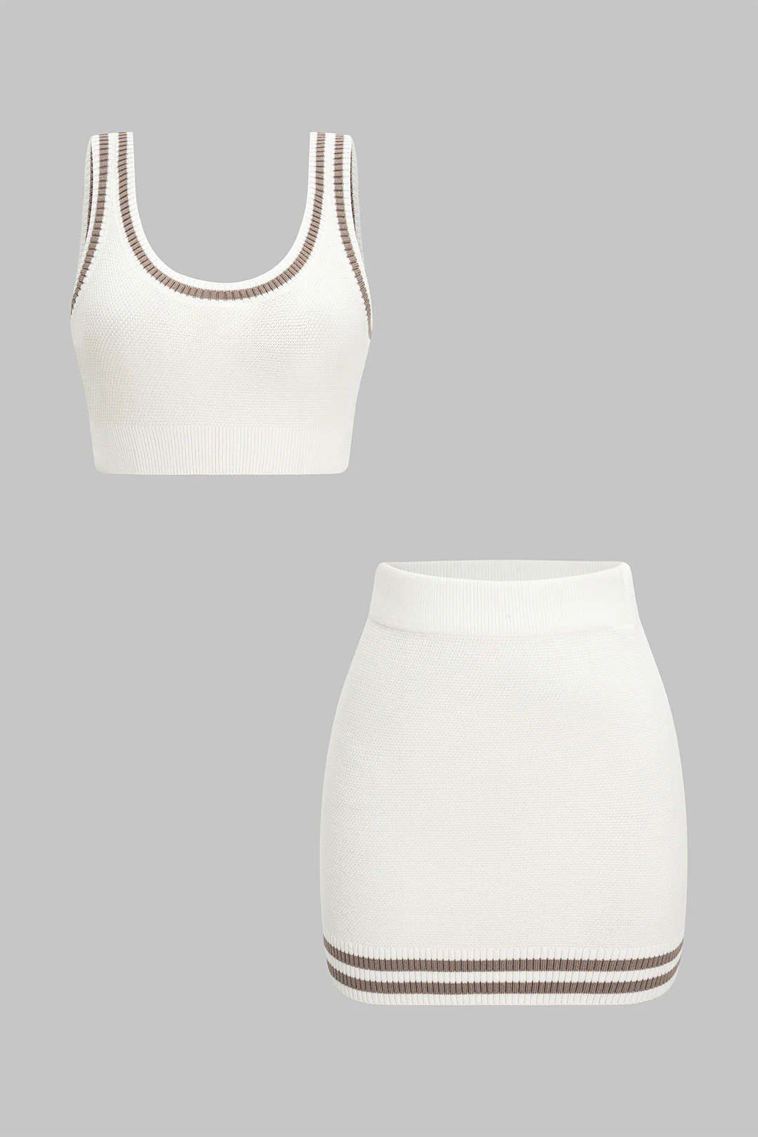 Contrast Knit Cami Top And Skirt Set - Flockneti