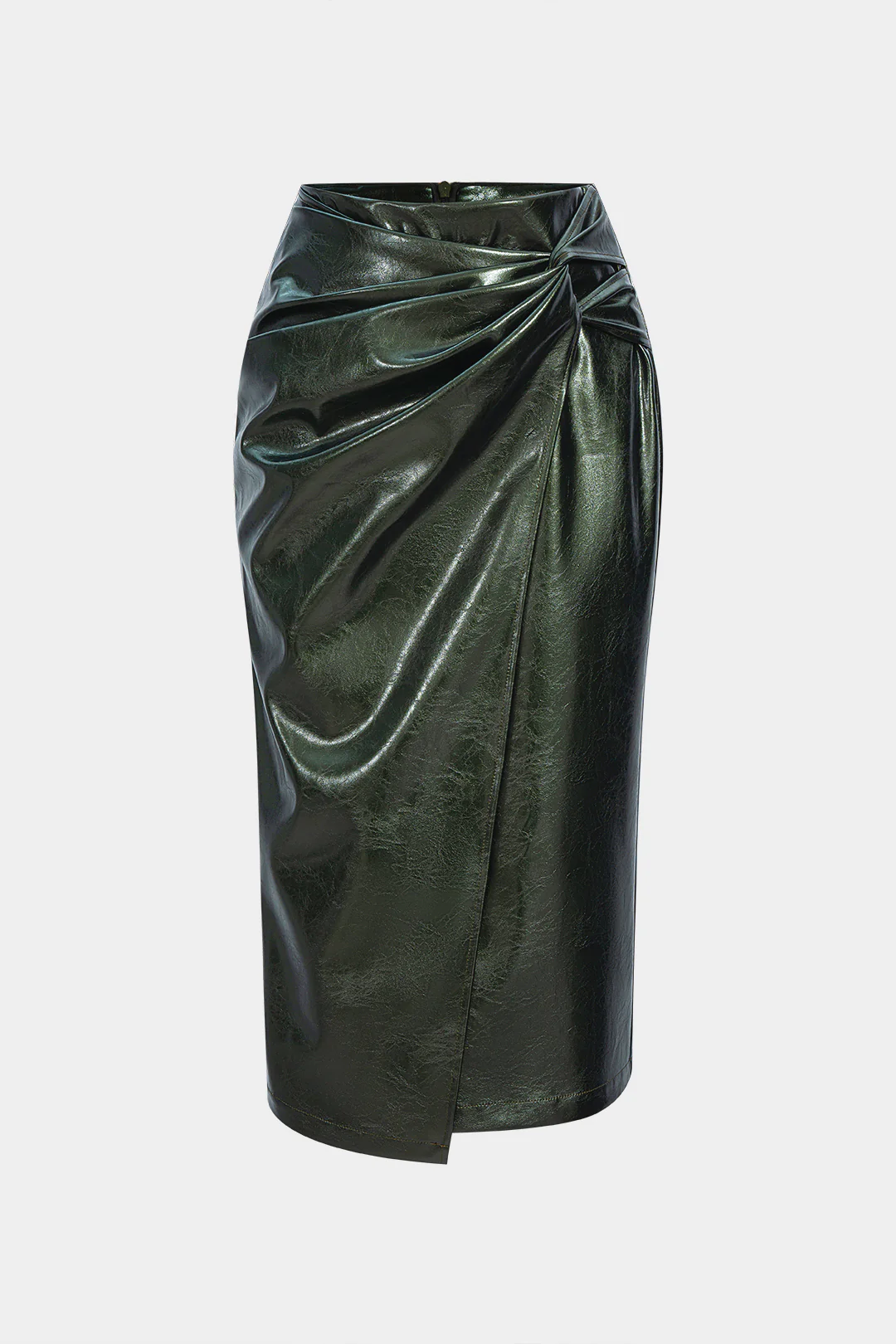 Faux Leather High Waist Ruched Asymmetrical Skirt - Flockneti