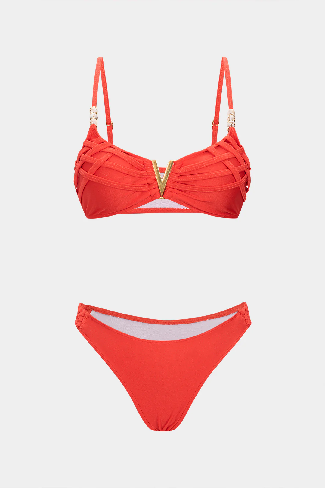Beaded Woven Metallic Decor Bikini Set - Flockneti