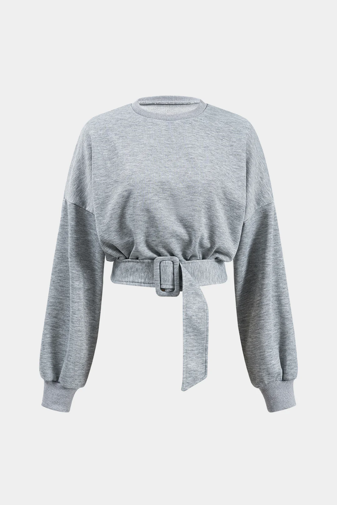 Round Neck Belted Long Sleeve Sweatshirt - Flockneti