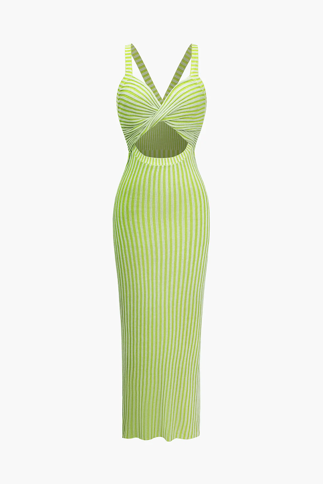 Knit Stripes Contrast Twist Knot Cut Out Sleeveless Dress - Flockneti