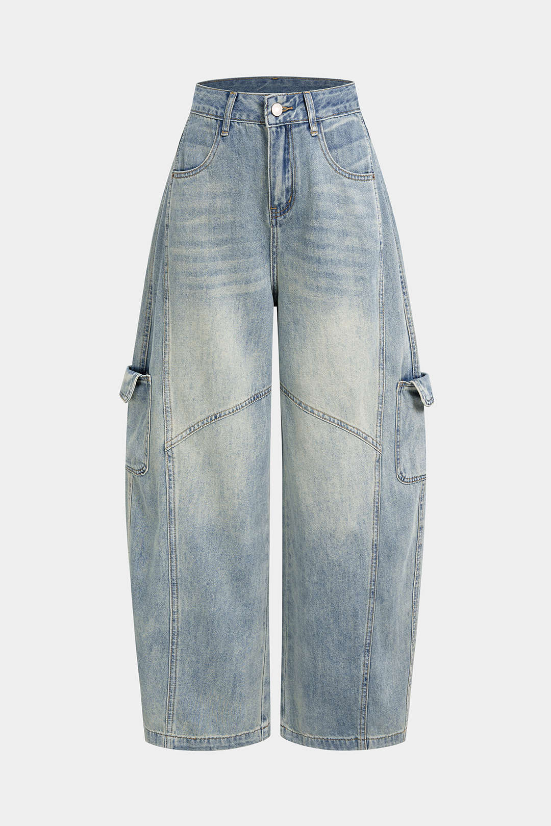 Denim Pocket High Waist Wide Leg Jeans - Flockneti