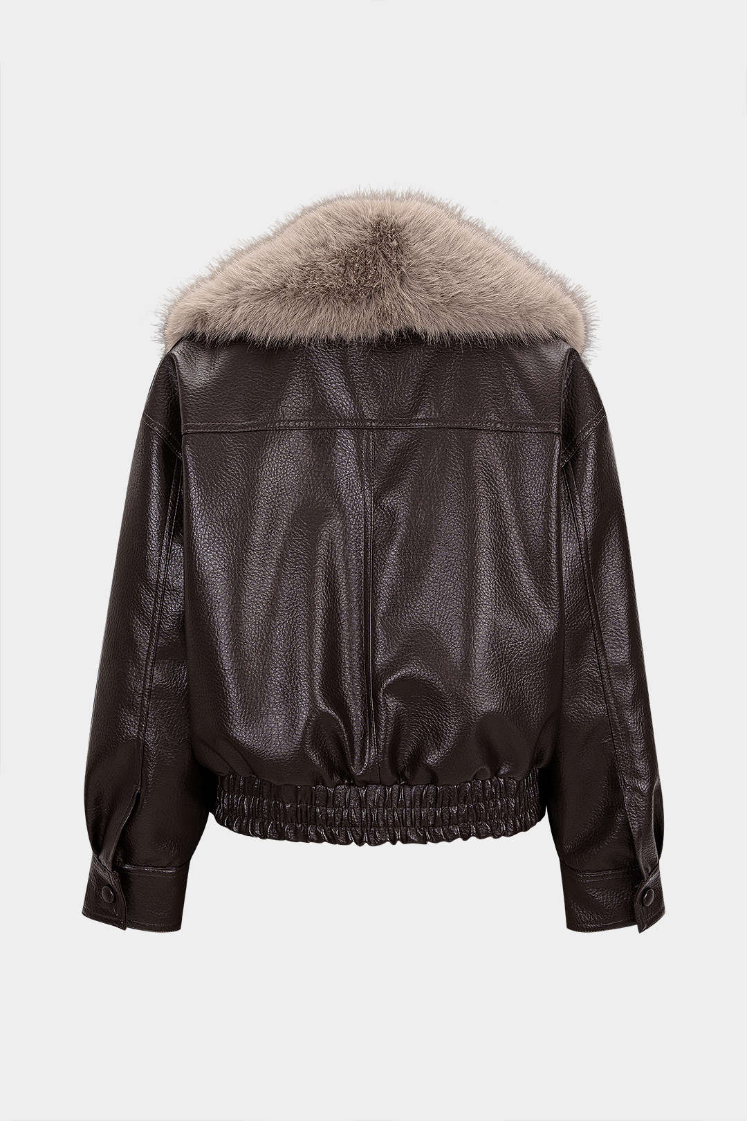 Faux Leather V-Neck Detachable Collar Jacket - Flockneti