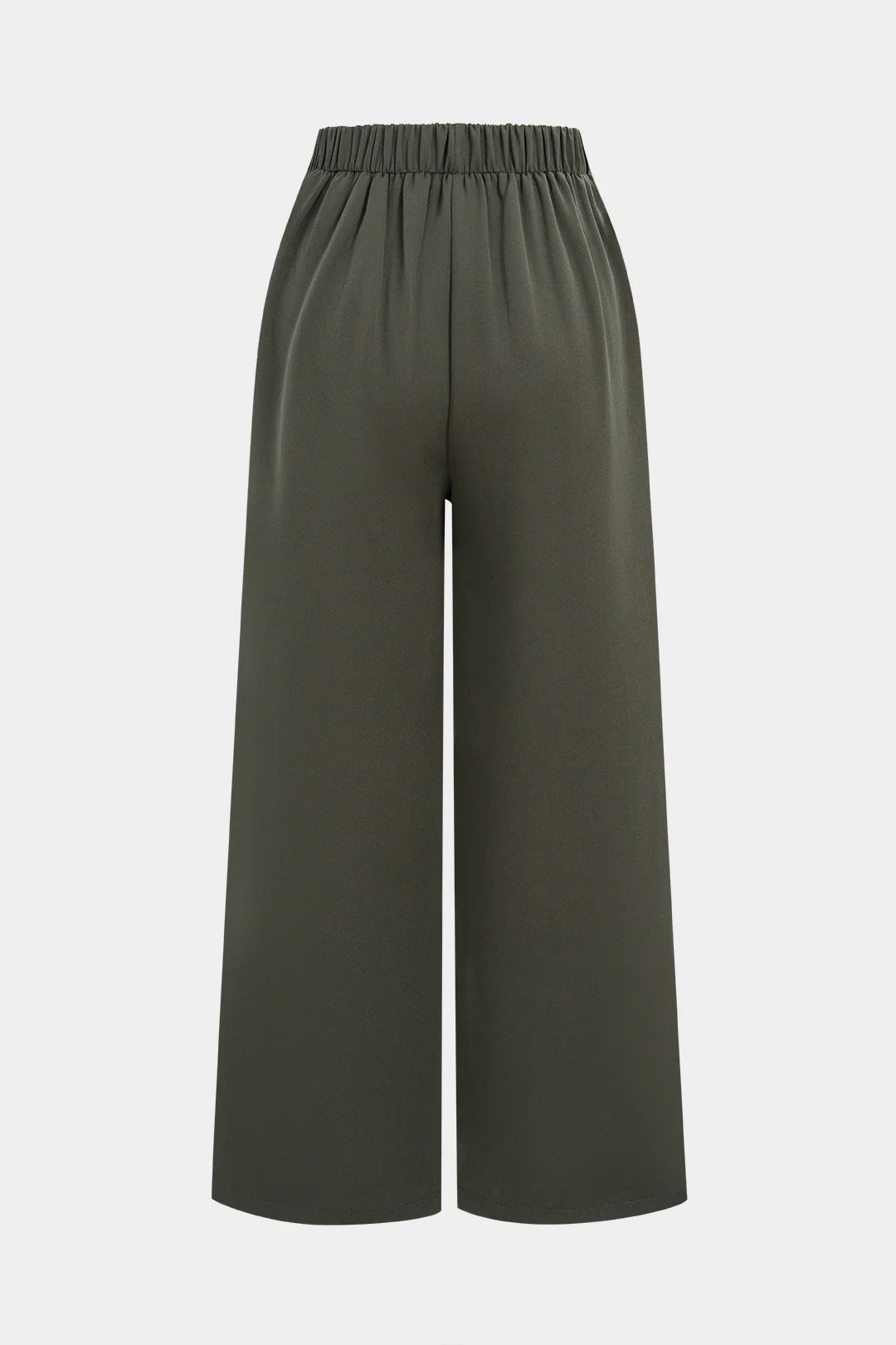 Button Shirred Waistband Wide Leg Pants - Flockneti