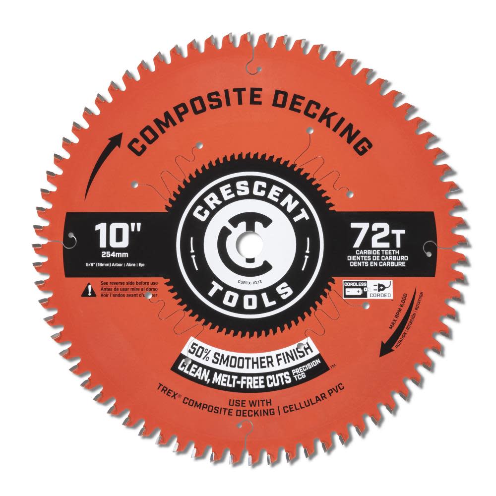 Crescent Circular Saw Blade 10″ x 72 Tooth Composite Decking - Flockneti