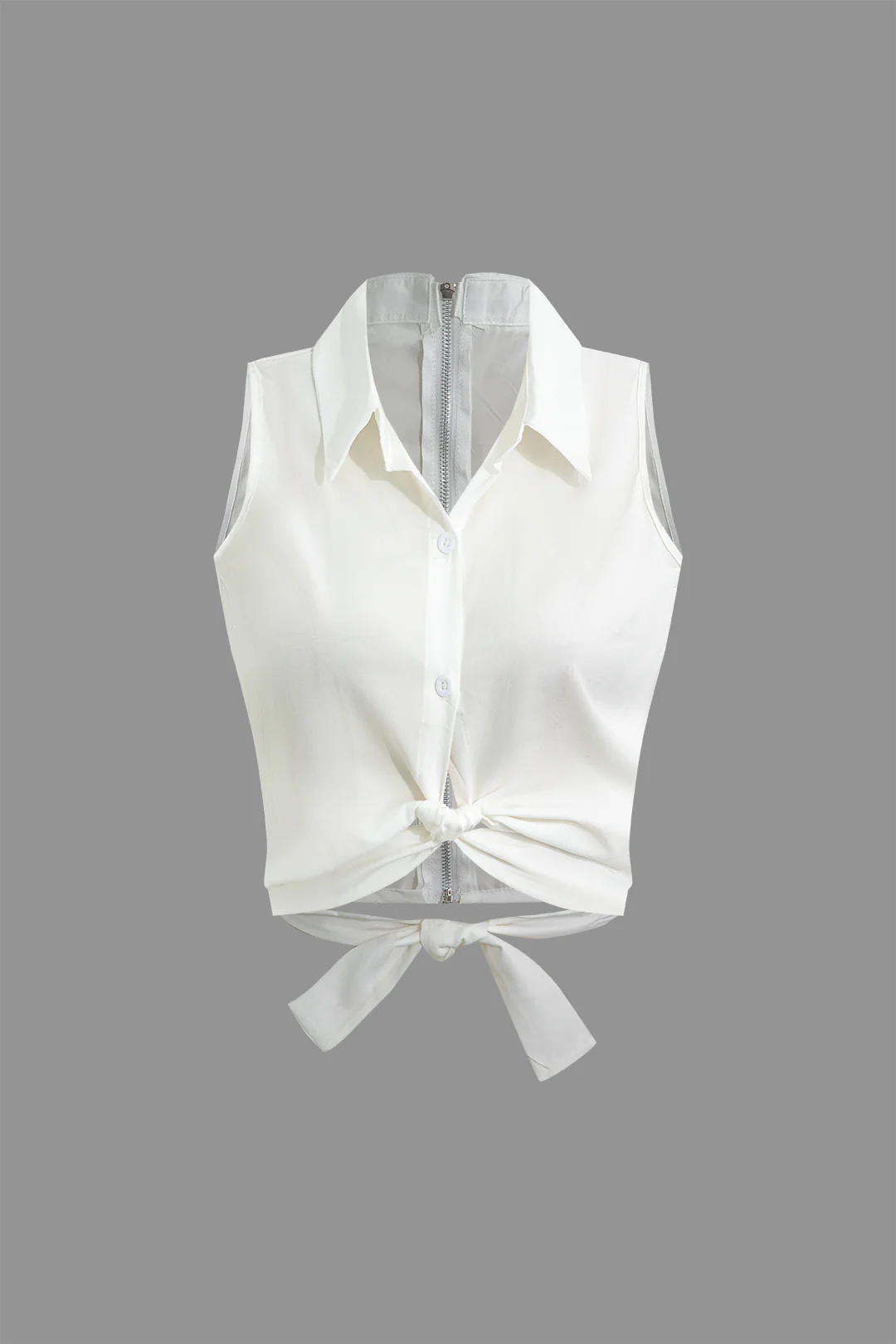 Cut Out Twist Knot Zipper Sleeveless Shirt - Flockneti
