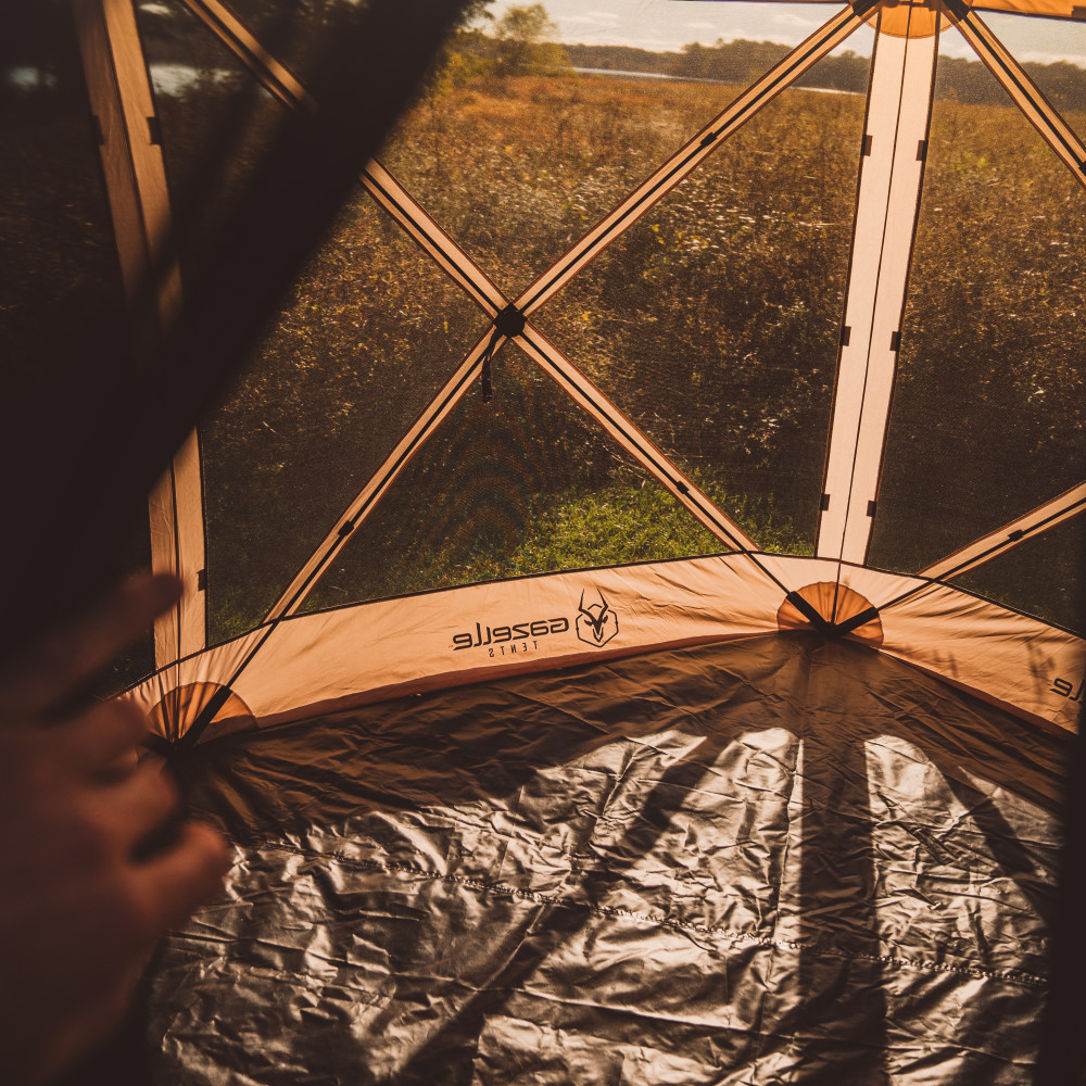 Gazelle G5 Gazebo, 5 Sided, Portable, 115″ x 106″, Desert Sand - Flockneti